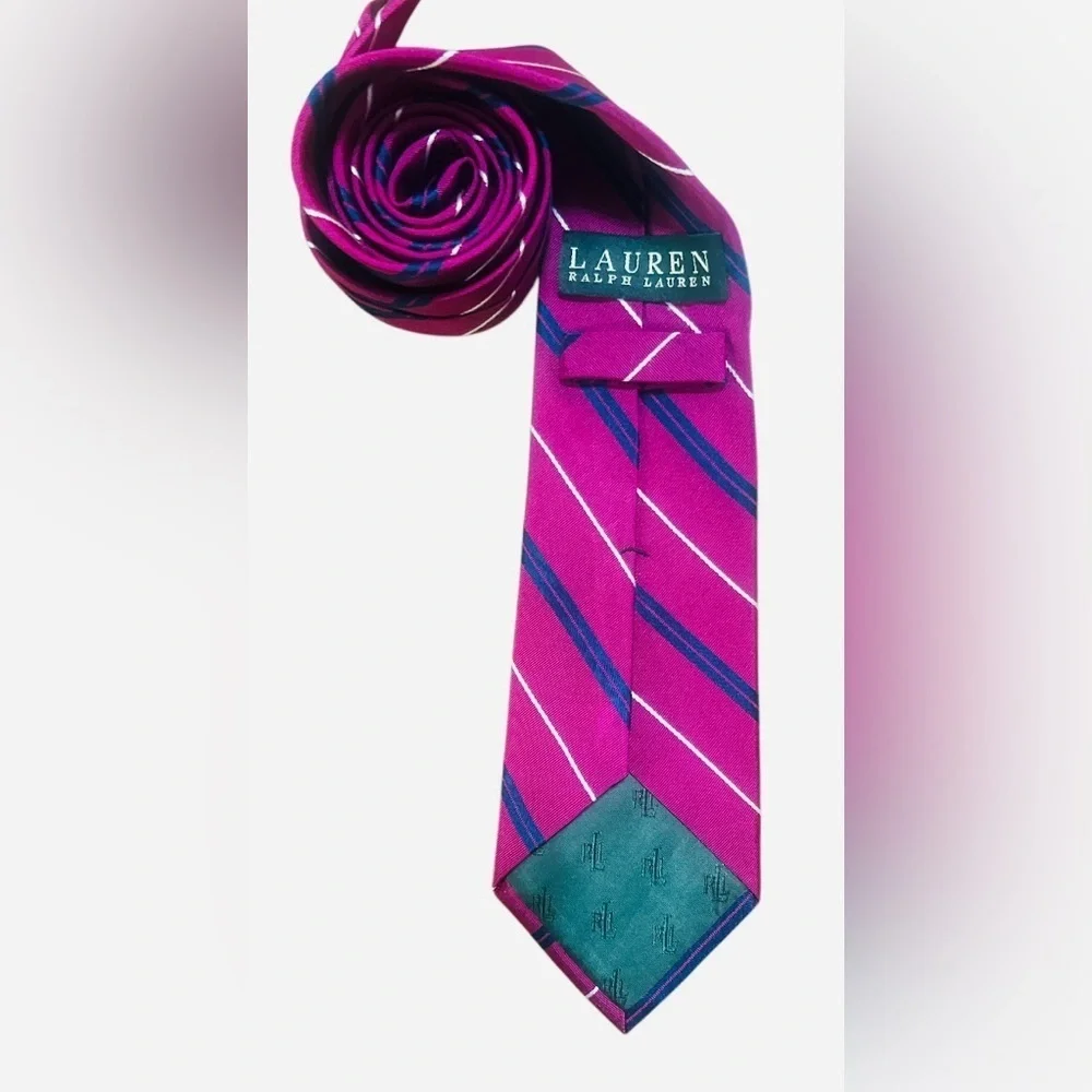 Lauren Ralph Lauren Magenta and Navy Striped Tie